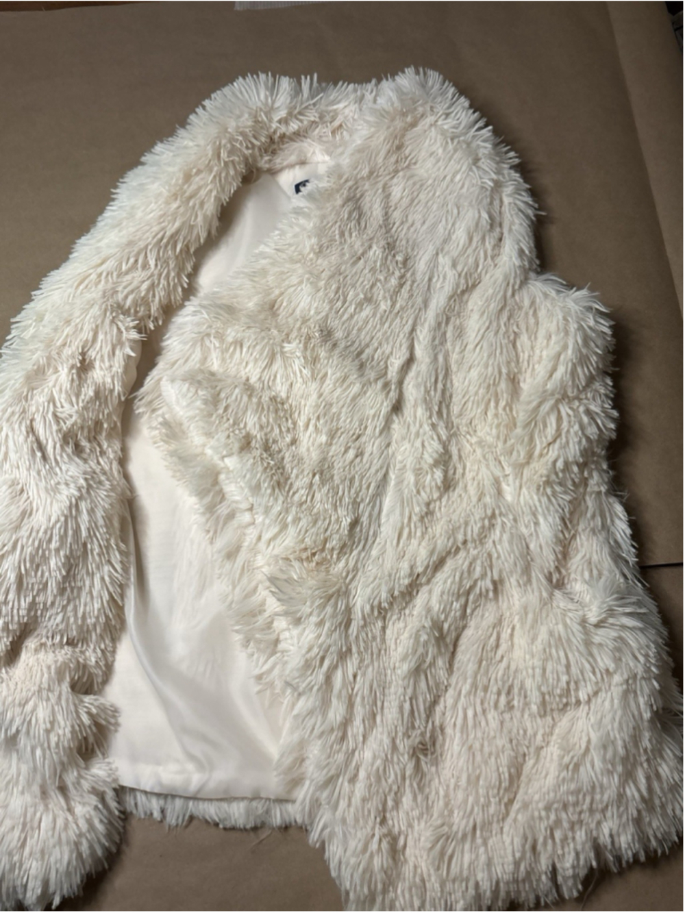 Democracy Women's M Ivory Faux Fur Shag Coat Jacket Glam Boho Statement - Picture 4 of 10
